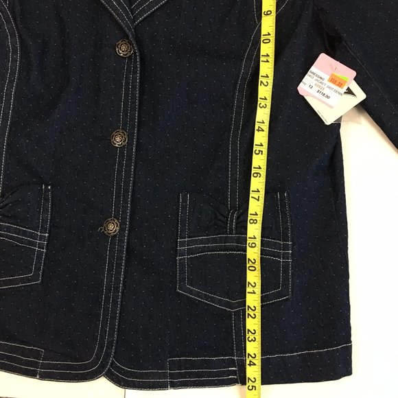 FDJ French Dressing Jean Jacket Blue with Polka Dot Slight Stretch Lightweight - Picture 13 of 14